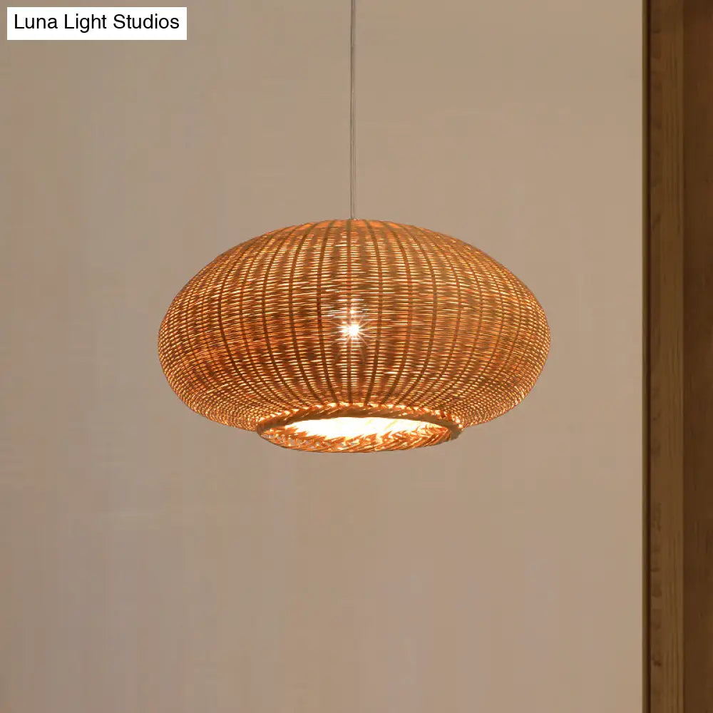Flaxen Lantern Ceiling Lamp - Asia 1-Head Bamboo Pendant Light For Dining Room