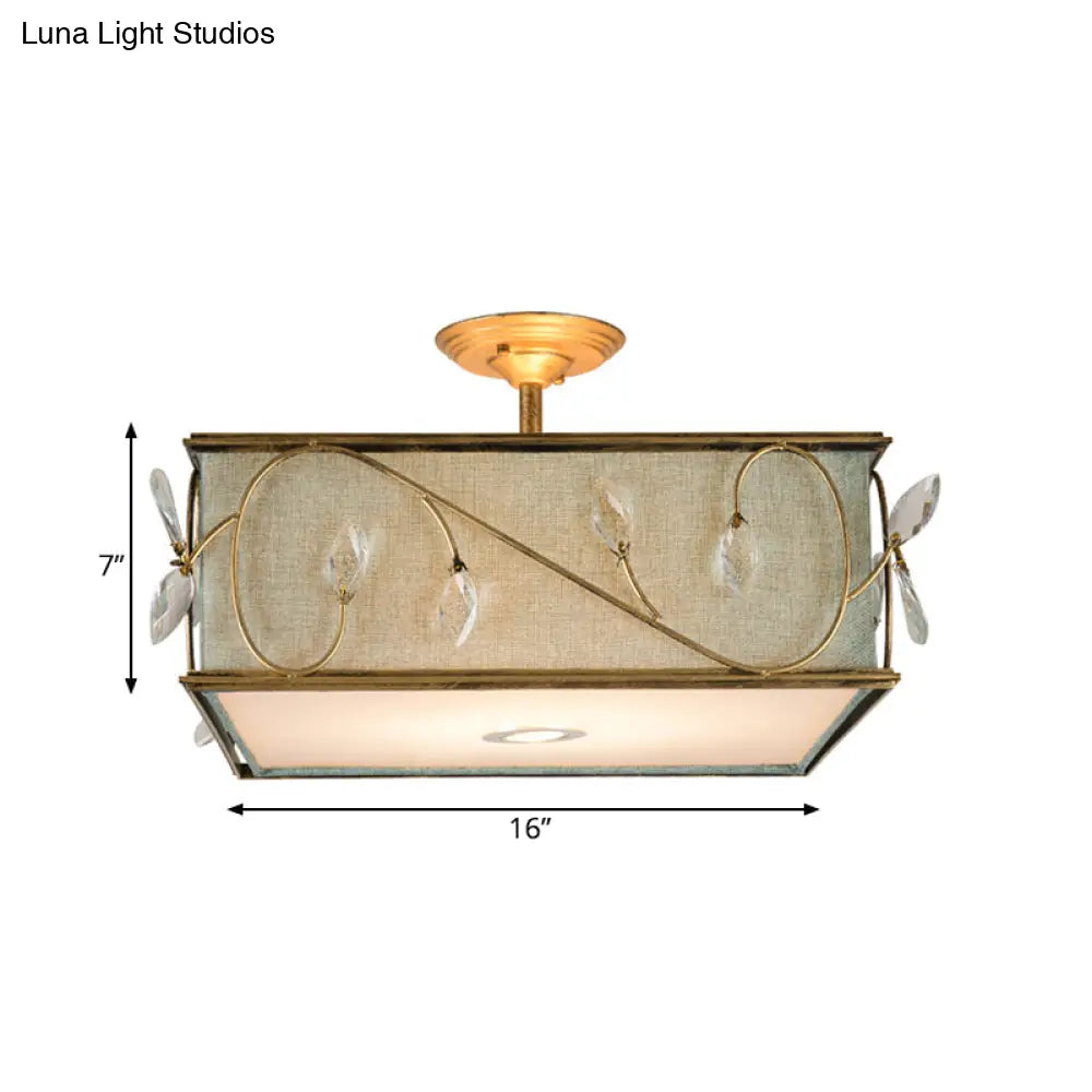 Flaxen Rustic Fabric Semi Flush Mount Ceiling Light With 3 Lights