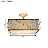 Flaxen Rustic Fabric Semi Flush Mount Ceiling Light With 3 Lights