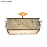 Flaxen Rustic Fabric Semi Flush Mount Ceiling Light With 3 Lights