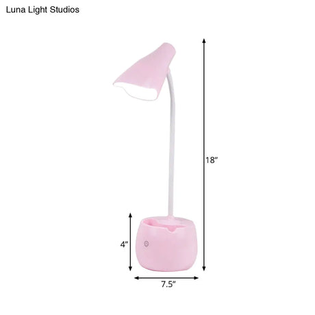 Flexible Gooseneck Led Desk Light With Pen Holder In Blue/Pink/White/Yellow Usb Charging Eye-Caring