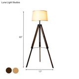 Floor Reading Lamp - Simplicity Single Head Wood Barrel With Tri-Leg Standing Light