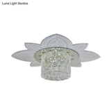 Floral Base Led Flush Mount Corridor Light With Clear Crystal Prism Cylinder