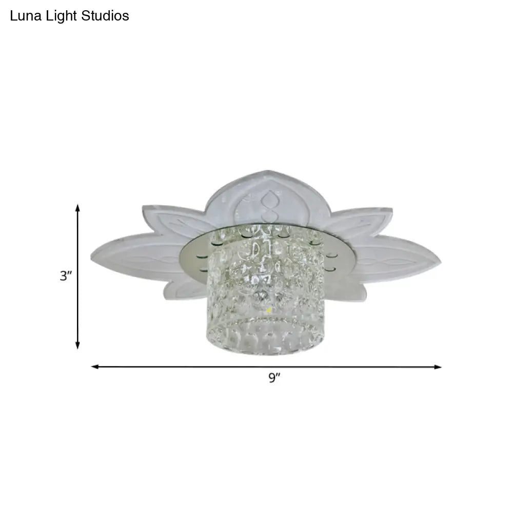 Floral Base Led Flush Mount Corridor Light With Clear Crystal Prism Cylinder