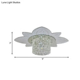 Floral Base Led Flush Mount Corridor Light With Clear Crystal Prism Cylinder