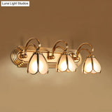 Floral Bathroom Vanity Light Fixture With Frosted White Glass And Gold Accents