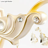 Floral Beige Glass Wall Lamp With Crystal Draping - Retro Style Living Room Fixture