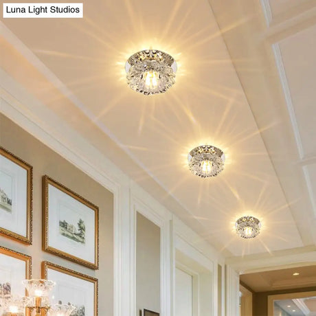 Floral Flush Mount Led Ceiling Lamp With Clear Crystal Accents - Minimalistic Stainless Steel