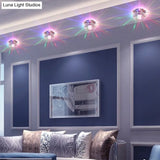 Floral Flush Mount Led Ceiling Lamp With Clear Crystal Accents - Minimalistic Stainless Steel