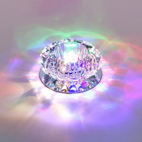 Floral Flush Mount Led Ceiling Lamp With Clear Crystal Accents - Minimalistic Stainless Steel