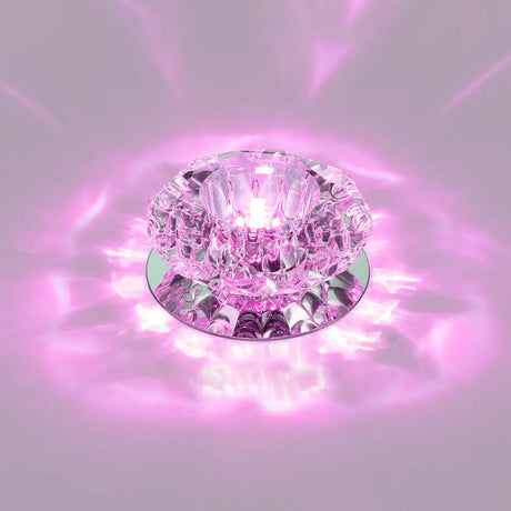 Floral Flush Mount Led Ceiling Lamp With Clear Crystal Accents - Minimalistic Stainless Steel