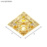Floral Flush Mount Led Ceiling Light With Crystal Shade - Elegant And Simple