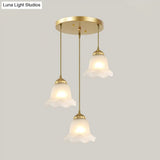 Floral Glass Pendant Light With Gold Suspension - Elegant 3 Bulb Fixture For Dining Rooms