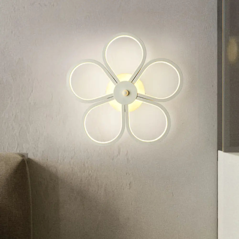 Floral Led Acrylic Wall Sconce Light Fixture White Cartoon Lighting For Bedroom