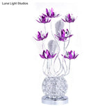 Floral Led Ball Table Lamp - Red/Purple Aluminum Nightstand Lighting 16/19.5 Length