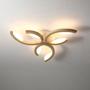 Floral Led Ceiling Lamp - Modern Wood Semi Flush Mount Light For Living Room 3 / White