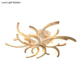 Floral Led Ceiling Lamp - Modern Wood Semi Flush Mount Light For Living Room