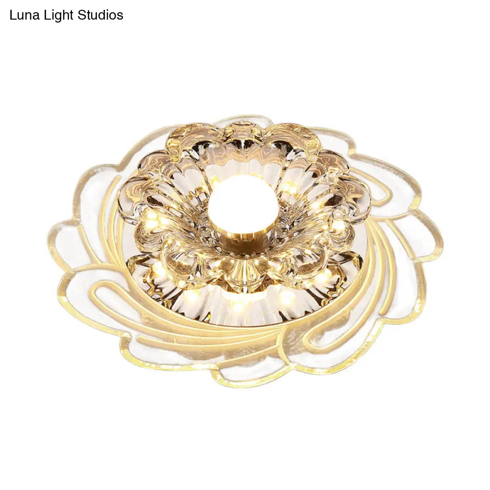 Floral Shade Crystal Led Flush Mount Lighting For Entryway - Minimalist Design