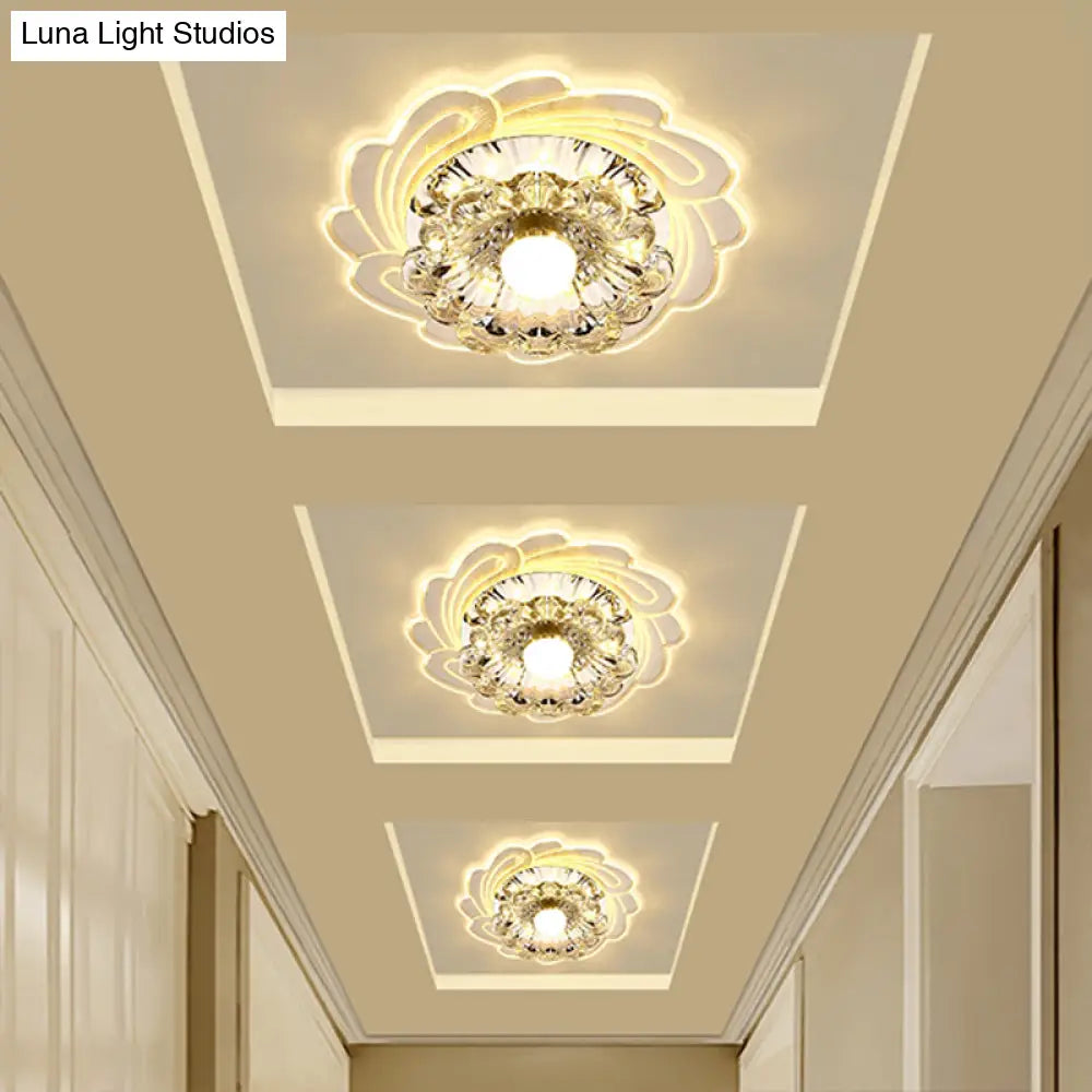 Floral Shade Crystal Led Flush Mount Lighting For Entryway - Minimalist Design