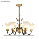 Floral Shaped White Glass Chandelier - Traditional 6/8/12 Lights Study Room Ceiling Light In Brass