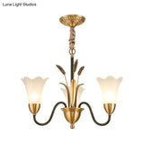 Floral Shaped White Glass Chandelier - Traditional 6/8/12 Lights Study Room Ceiling Light In Brass