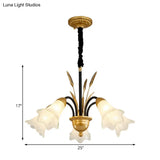 Floral Shaped White Glass Chandelier - Traditional 6/8/12 Lights Study Room Ceiling Light In Brass