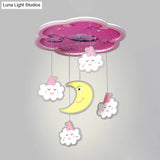 Flower Flushmount Led Ceiling Light With Sleeping Cloud And Moon - Pink Acrylic Cartoon Fixture