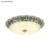 Flower Resin Led Flush Mount Ceiling Lamp For Traditional Living Rooms In Apricot/Green