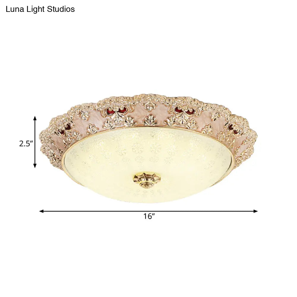 Flower Resin Led Flush Mount Ceiling Lamp For Traditional Living Rooms In Apricot/Green