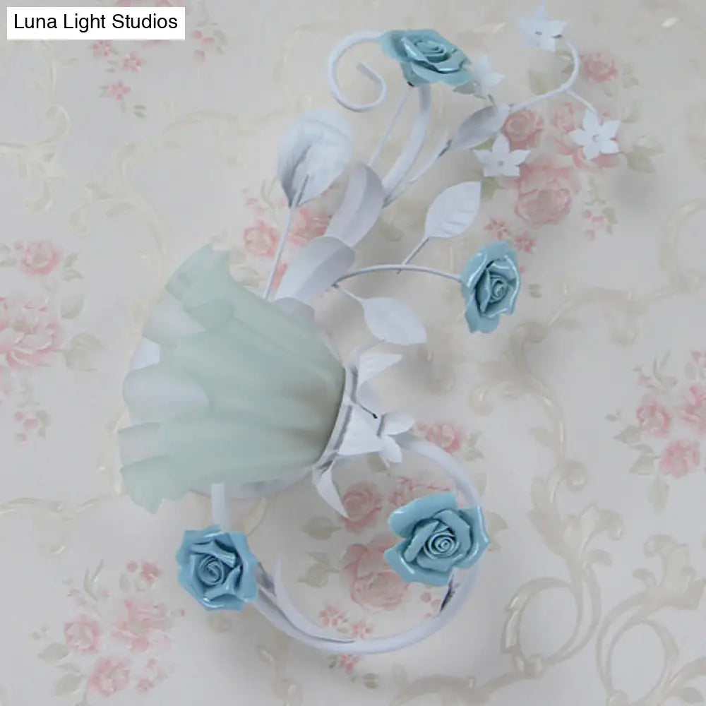 Flower Shade Frosted Glass Wall Sconce - Countryside 1-Light Bedroom Lamp In White