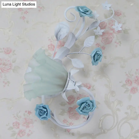 Flower Shade Frosted Glass Wall Sconce - Countryside 1-Light Bedroom Lamp In White