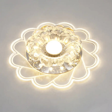 Flower Shape Crystal Flush Mount Ceiling Light Fixture With Led Modern Aisle Lighting Clear / K