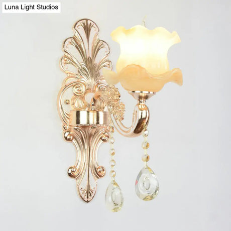 Flower Wall Sconce With Faux Jade Glass And Crystal Drops In Silver