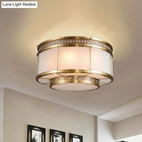 Flush Mount Colonial Opal Glass Ceiling Light Fixture With Gold Accent - Ring Restaurant