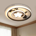 Flush Mount Doughnut Parlor Lamp - Metal Led Ceiling With Floral Design 19.5’/23.5’ Wide