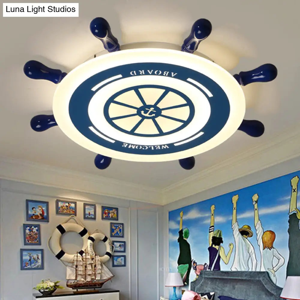 Flush Mount Led Blue Ceiling Light For Kids’ Bedroom - Warm/White