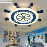 Flush Mount Led Blue Ceiling Light For Kids’ Bedroom - Warm/White