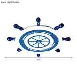 Flush Mount Led Blue Ceiling Light For Kids’ Bedroom - Warm/White