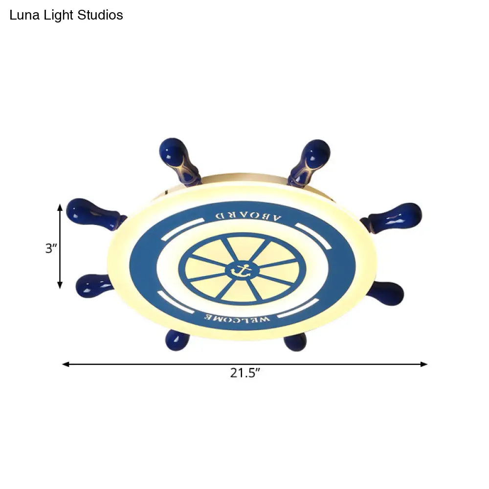 Flush Mount Led Blue Ceiling Light For Kids’ Bedroom - Warm/White