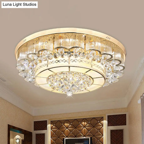 Flush Mount Led Crystal Ball Ceiling Lamp In Chrome - Modern Tiered Design For Living Room