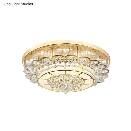 Flush Mount Led Crystal Ball Ceiling Lamp In Chrome - Modern Tiered Design For Living Room