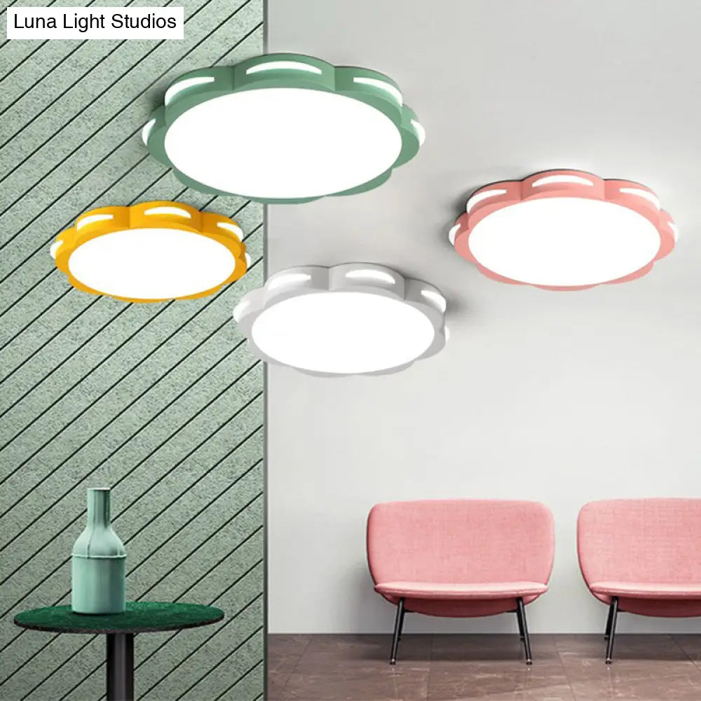 Flush Mount Macaron Led Ceiling Light With Acrylic Floral Shade - Ideal For Girls’ Bedroom