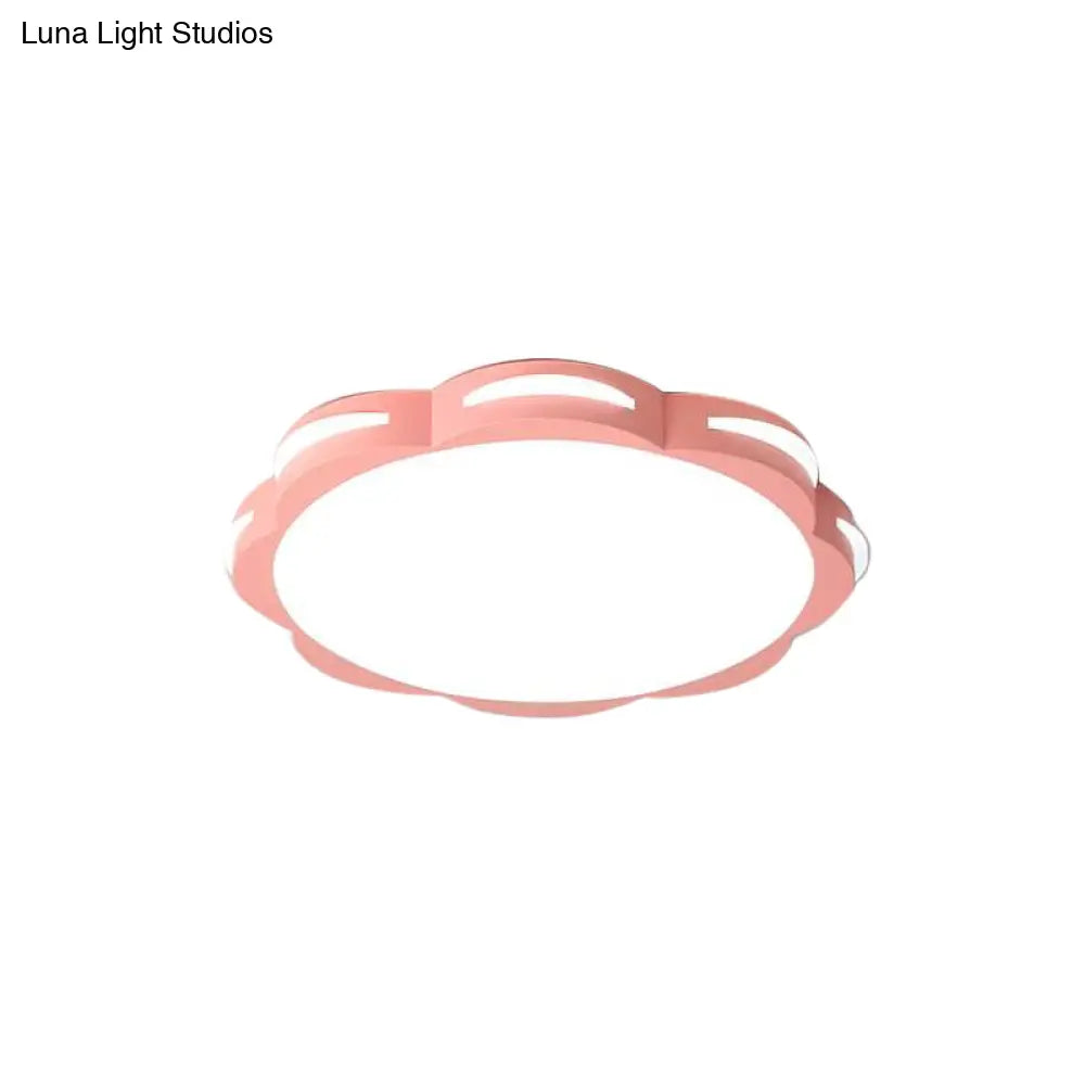 Flush Mount Macaron Led Ceiling Light With Acrylic Floral Shade - Ideal For Girls’ Bedroom