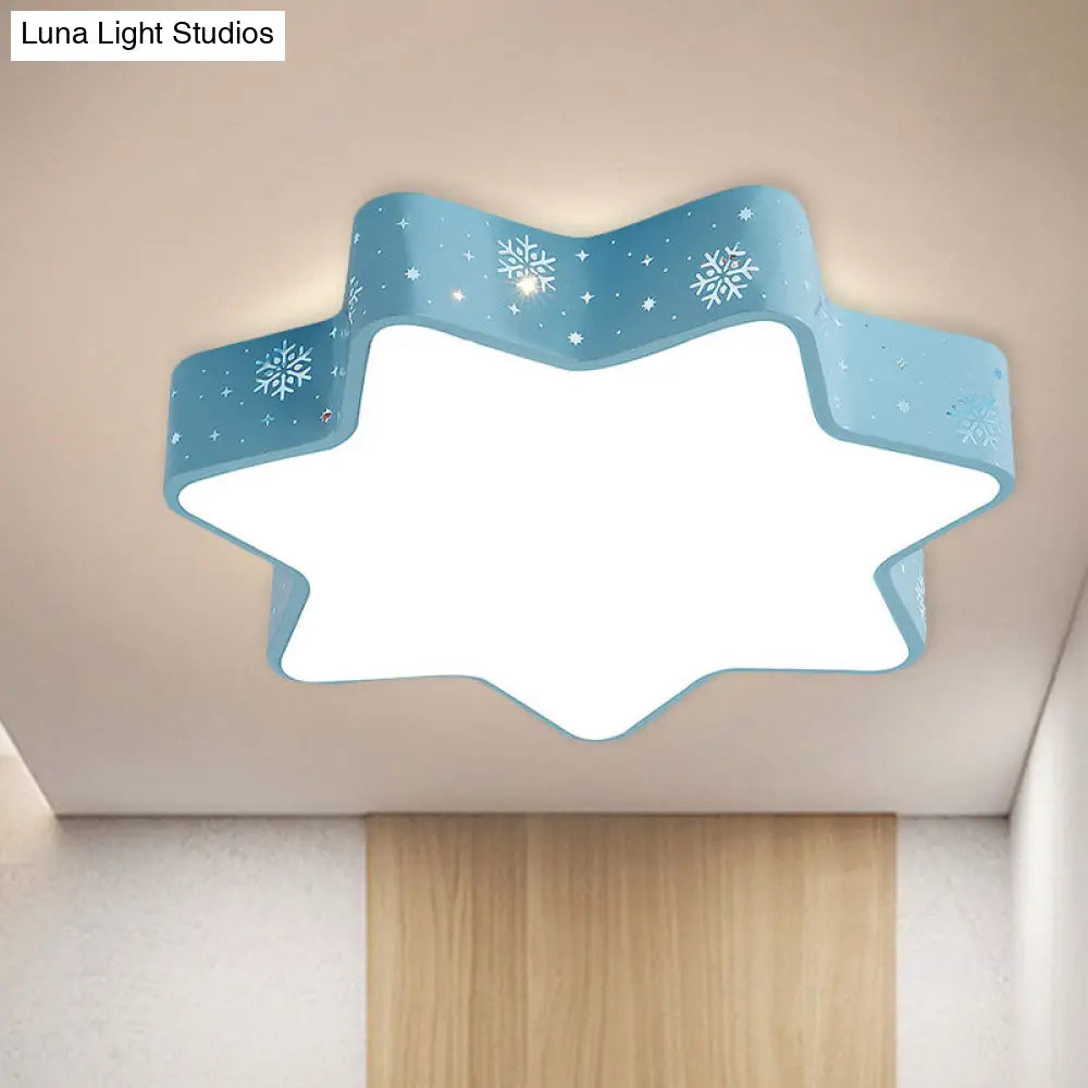 Flushmount Iron Macaron Led Ceiling Light For Kindergarten With Snowflake Design In Pink/Blue