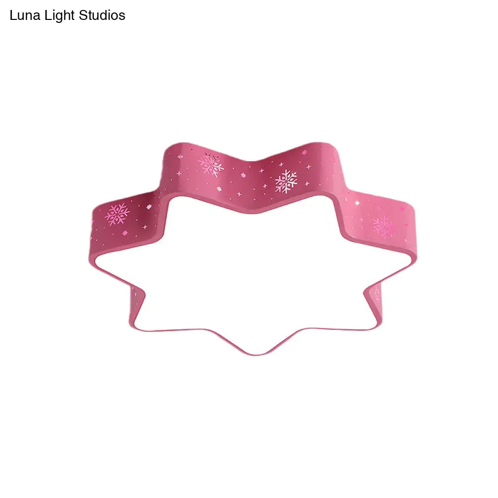Flushmount Iron Macaron Led Ceiling Light For Kindergarten With Snowflake Design In Pink/Blue