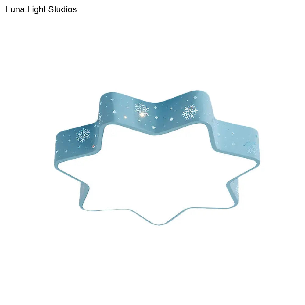Flushmount Iron Macaron Led Ceiling Light For Kindergarten With Snowflake Design In Pink/Blue