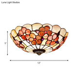 Flushmount Tiffany Shell Ceiling Light Fixture With Peony Pattern Pink 3/4 Bulbs Various Sizes