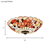 Flushmount Tiffany Shell Ceiling Light Fixture With Peony Pattern Pink 3/4 Bulbs Various Sizes