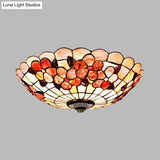 Flushmount Tiffany Shell Ceiling Light Fixture With Peony Pattern Pink 3/4 Bulbs Various Sizes