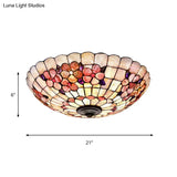 Flushmount Tiffany Shell Ceiling Light Fixture With Peony Pattern Pink 3/4 Bulbs Various Sizes